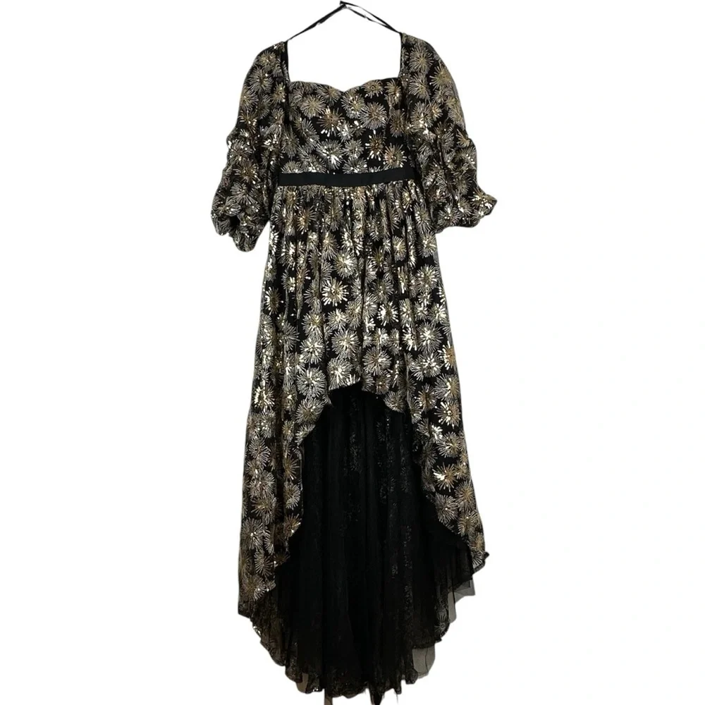 Zendaya Collection for Aqua Fireworks Dress Black Gold Sheer Hi-Low Size S - Picture 3 of 12